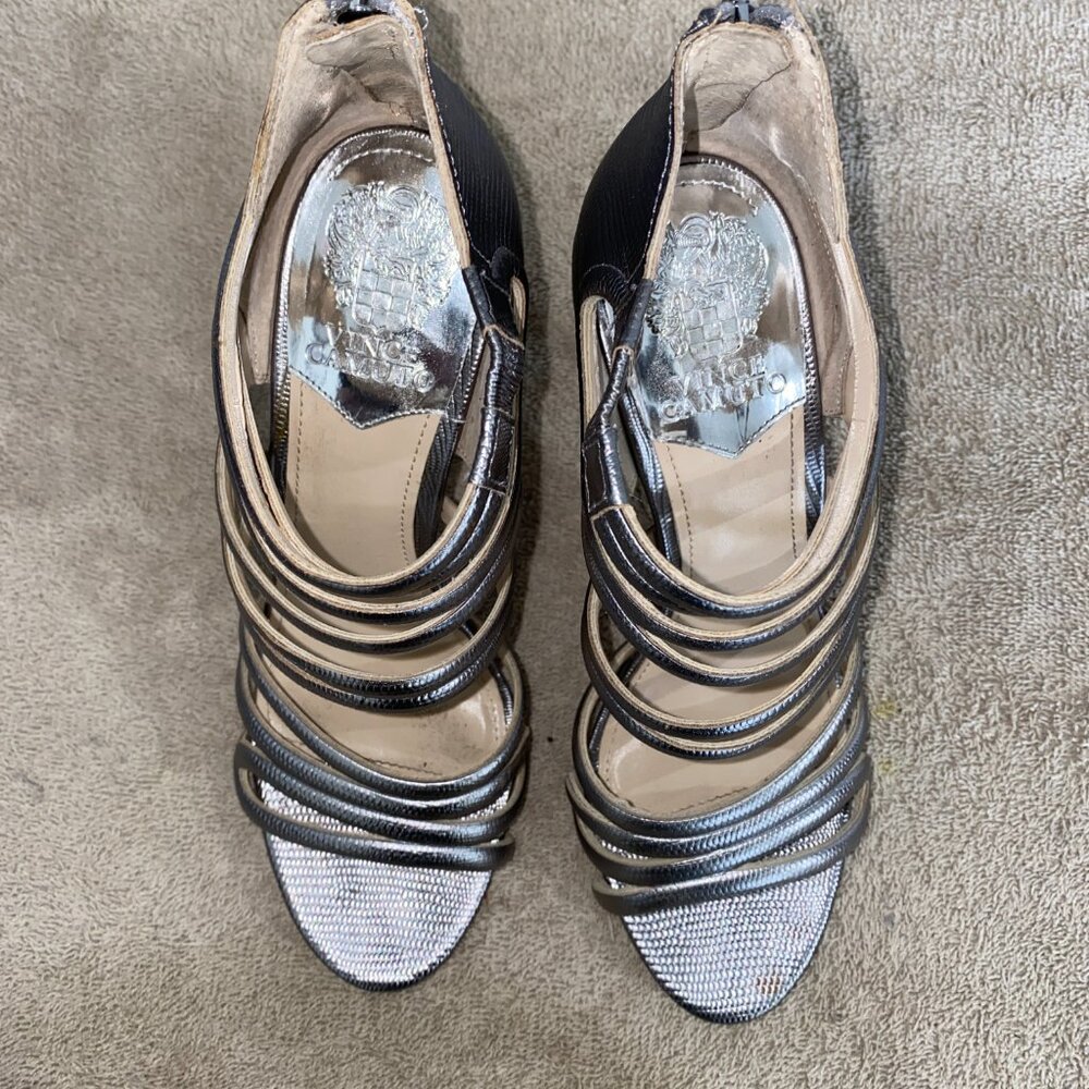 Vince Camuto Silver Metallic Strappy Heels Size 8M / EU 38 Gladiator Sandals - Picture 4 of 7